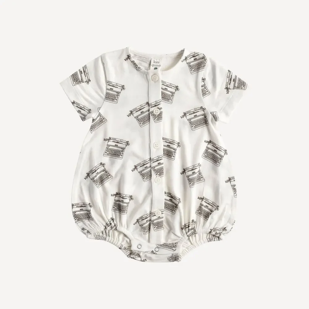 NWT Kate Quinn Typewriter Short Sleeve Button Front Bubble Romper Modal 6-12m